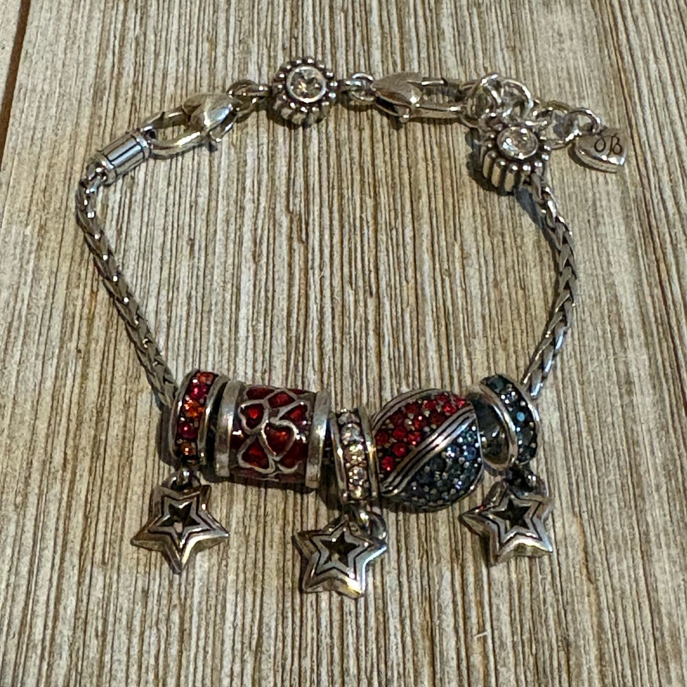 Brighton Silver Bracelet with Red, White and Blue Beads